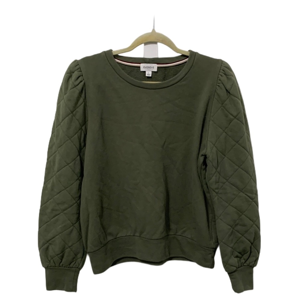 Evereve Olive Green Quilted Sleeve Sweatshirt